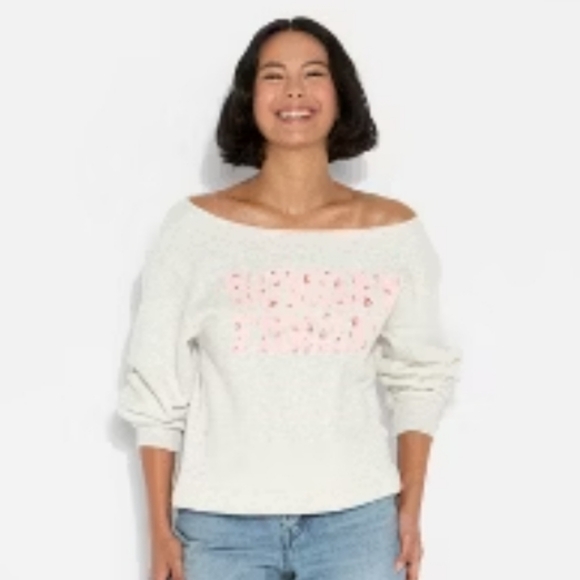 Wild Fable SUNDAY FUNDAY Off The Shoulder Sweatshirt Size Medium - Picture 1 of 4